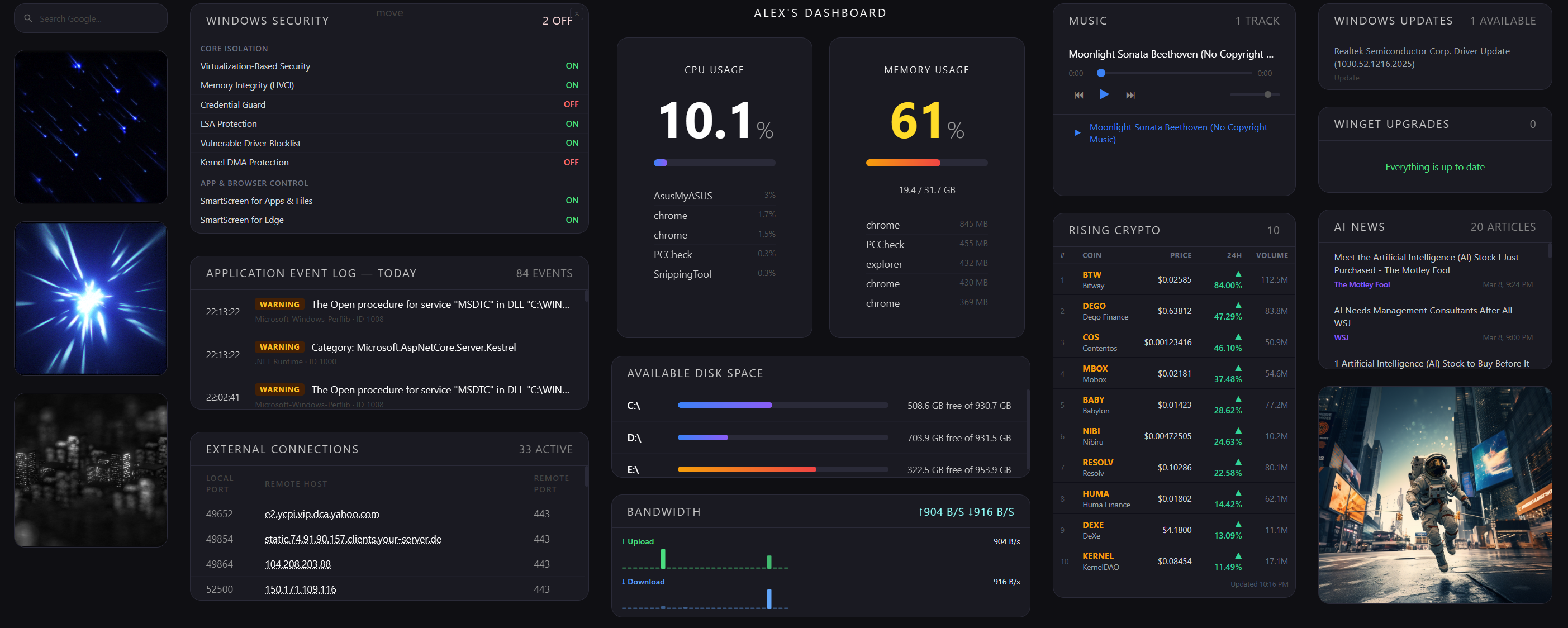 Alex's Dashboard — live preview